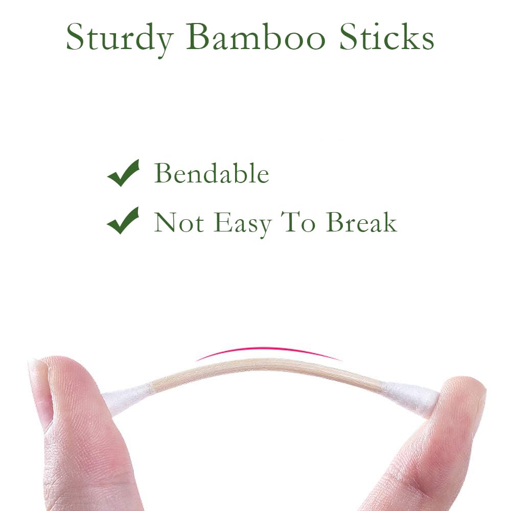 Bamboo Cotton Swabs - 400 Count Vegan Ear Buds | Natural Wooden Double-Tipped Organic Cotton for Ear Wax Removal
