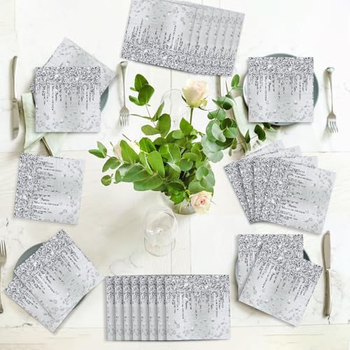 100-Count Silver Diamond Birthday Napkins - Disposable Party Supplies
