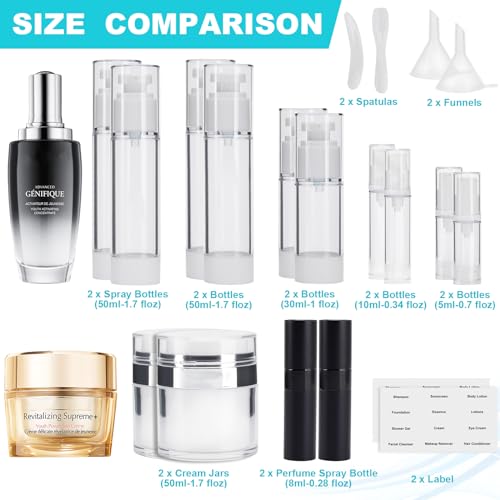 Bubimon 20 Pack Airless Pump Jar & Atomizer Bottles Set - Black