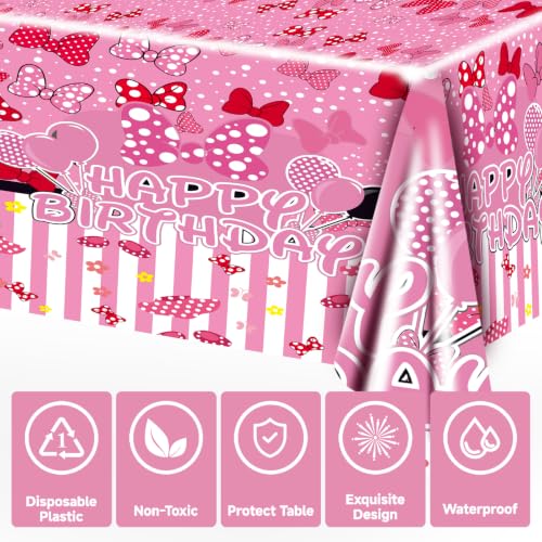 3 Pack Pink Mouse Birthday Tablecloths for Kids' Parties