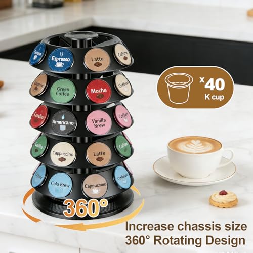 K Cup Holder for Keurig - 40 Pod Carousel Organizer with 360° Spin