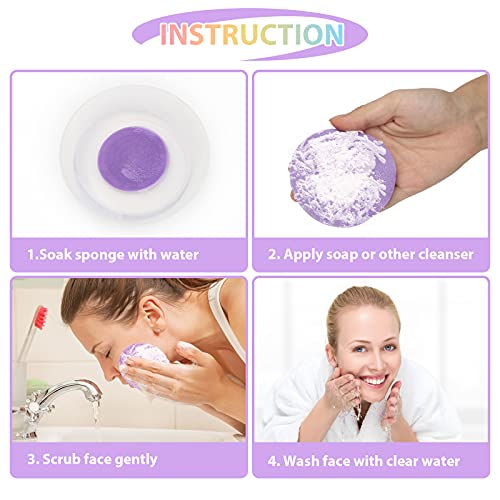 Coldairsoap 120Pcs Compressed Reusable Facial Sponges for Cleansing & Exfoliating - Pink, Yellow, Blue, Purple