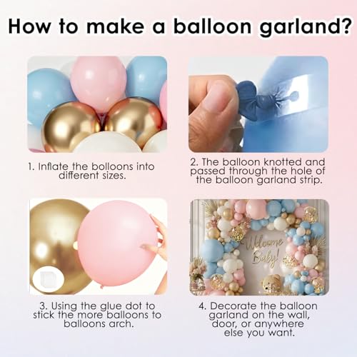 Dusty Pink & Blue Balloon Arch Kit - 129 PCs for Gender Reveal