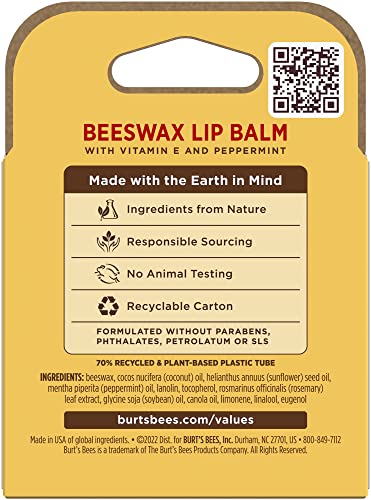 Burt's Bees Beeswax Lip Balm Pack - 4 x 0.15 oz Natural Moisturizer