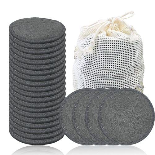 Minasuki 24-Pack Bamboo Charcoal Reusable Cotton Rounds with Wash Bag