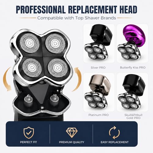 E-Hunter 2 Pack Pro 4 Shaver Replacement Heads for Skull Shaver Models