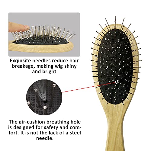 Amirce Wig Brush Set for Synthetic Hair - Detangling Wooden Comb