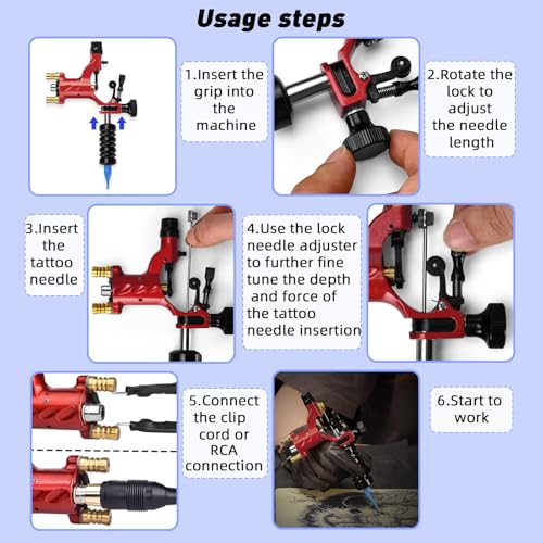ATOMUS Rotary Tattoo Machine - Professional Liner & Shader Gun (Red)