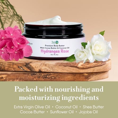 360Feel Hydrangea Rose Body Butter - Nourishing Shea & Cocoa Butter, 8 Oz