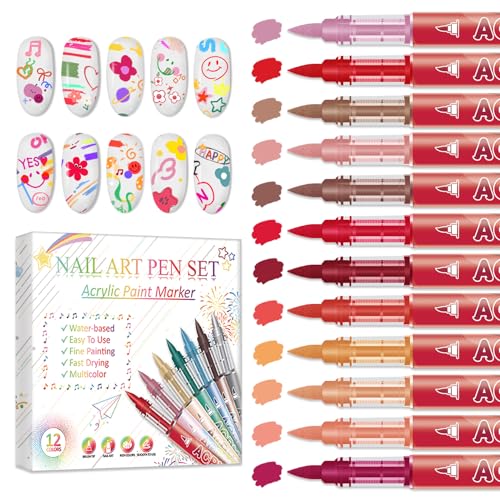XINGXYUEL 12 Colors Nail Art Pens Set 01 Red – Waterproof Nail Polish Markers for Menicure