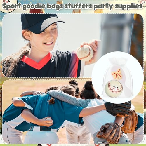 Wonderjune 12 Set Mini Hair Brush & Compact Mirror - Bowtie Baseball