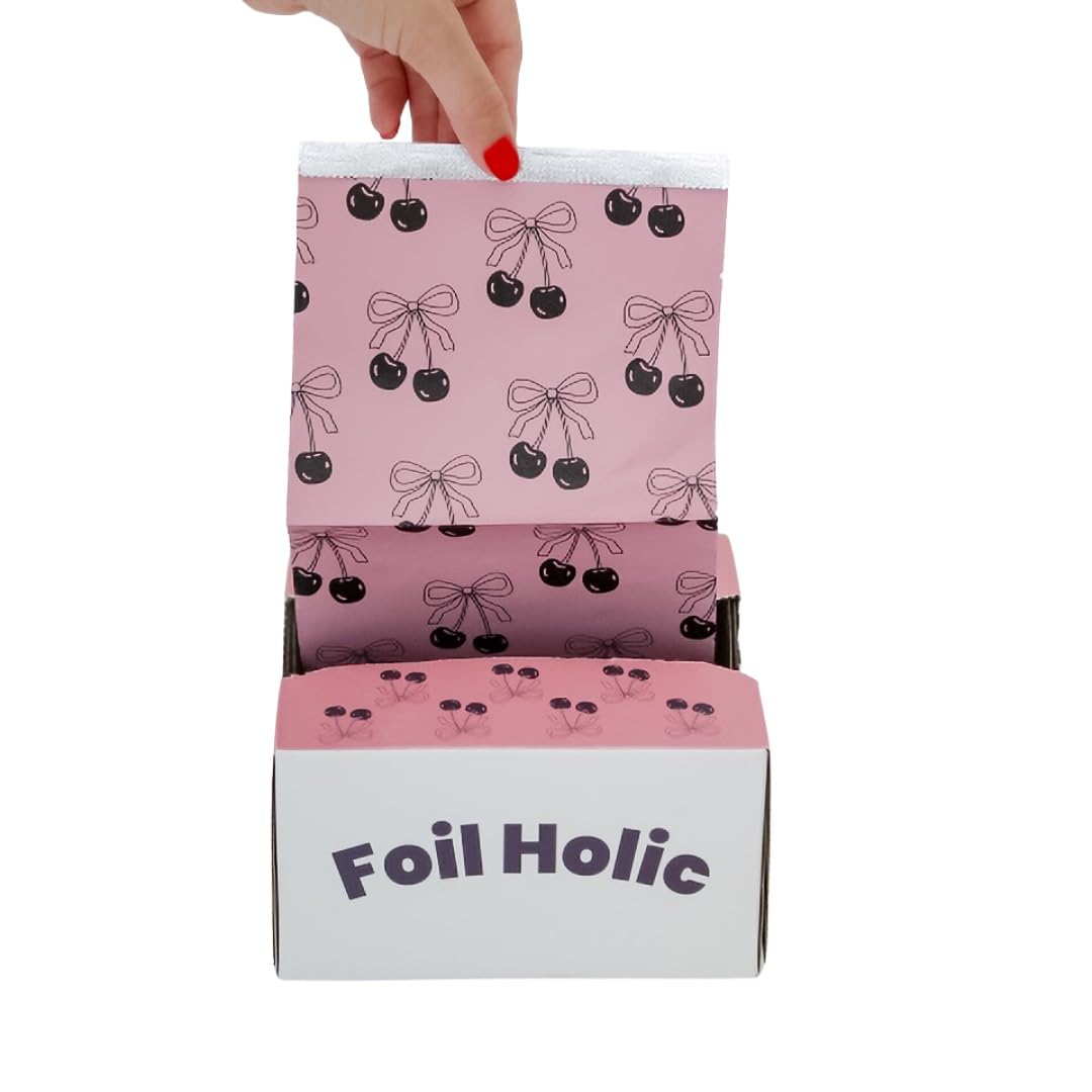 Hair Foils for Highlighting - 500 sheets - 6x11 Pop-Up Embossed Foil Sheets for Salon Hair Coloring - Cherry Bow Design by Foil Holic