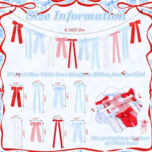 Cherry Gingham Bow Garland with Lace Accents - Party Decoration