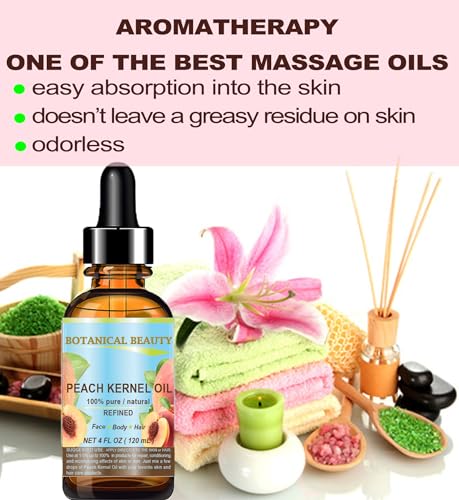 Peach Kernel Oil 100% Pure Cold-Pressed Carrier Oil for Face, Skin & Hair – 4 Fl oz (120 ml)