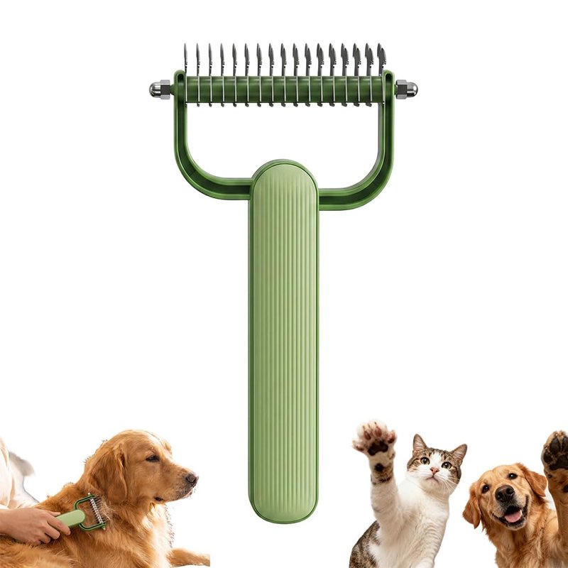 Universal Pet Detangling Comb - Professional Dematting & Undercoat Rake for Dogs & Cats | Gentle Grooming Brush (Green)