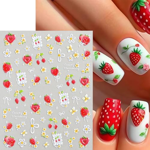 6 Sheets 5D Strawberry Nail Stickers for Creative Nail Art
