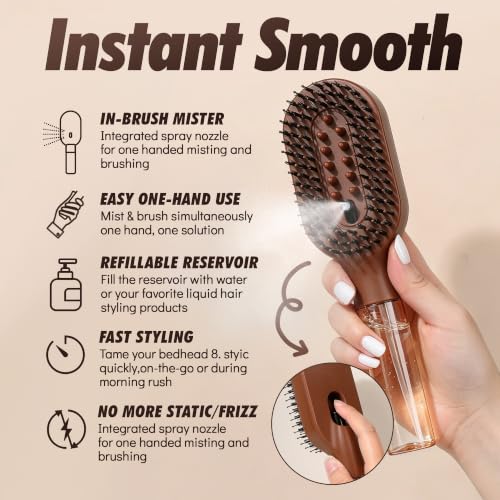 3-in-1 Mist Hair Brush with 80ml Water Spray Reservoir & Scalp Massager