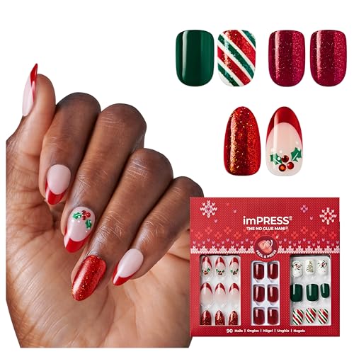 imPRESS Press-On Nails Holiday Gift Set, 3-Pack, 90 Nails with Adhesive