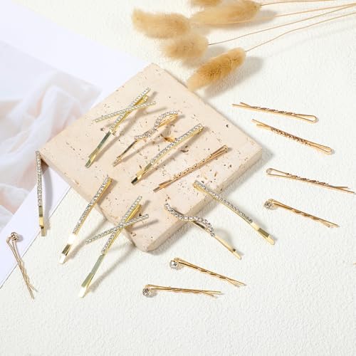 16pcs Rhinestone Hair Pins for Women Gold Hair Clips Bridal & Party Accessories