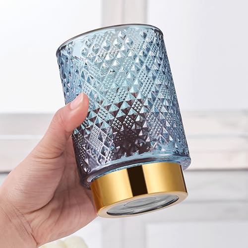 Dark Green Glass Makeup & Toothbrush Organizer with Gold Base - Multifunctional Pen Holder