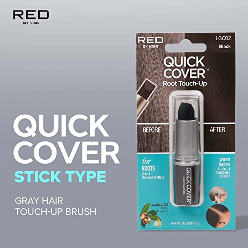 RED by Kiss Quick Cover Root Touch Up Stick - Water-Resistant Gray Concealer (2 Pack, Black)