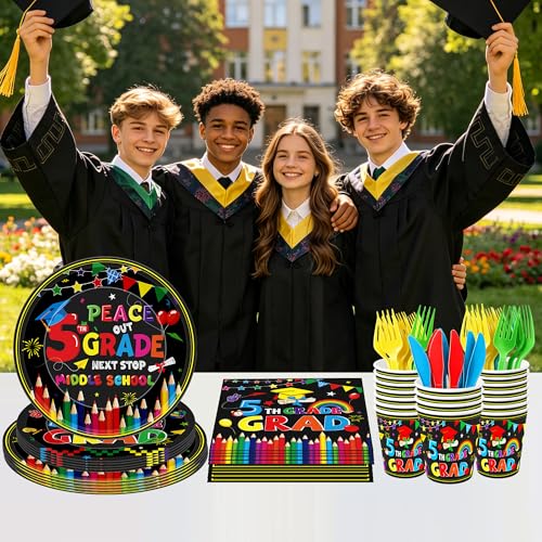 5th Grade Graduation Decorations Set for 25 Guests - 150 Pcs Tableware