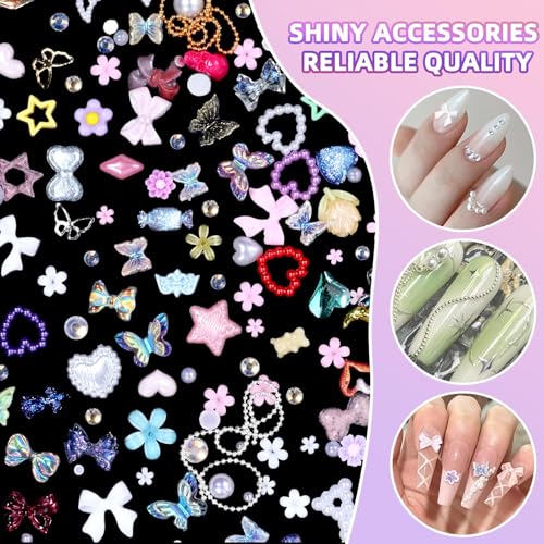 3D Nail Art Charms Set with Pearls & Gemstones - 24 Assorted Designs