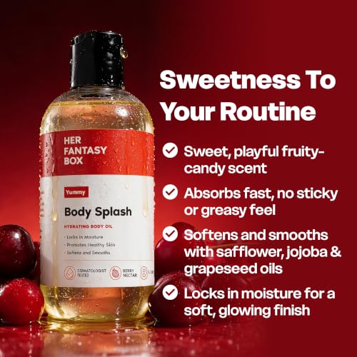 Her Fantasy Box Yummy Hydrating Body Oil 8 Fl Oz - Moisturizing, Non-Greasy Skincare