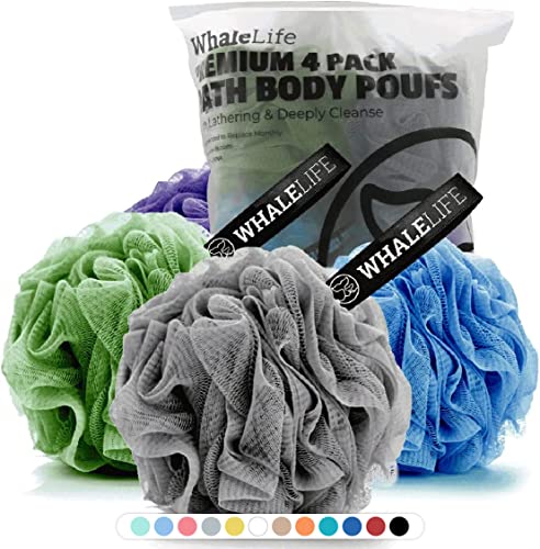 Loofah Sponge Set of 4 - Fast Dry Bath Scrubbers for Sensitive Skin