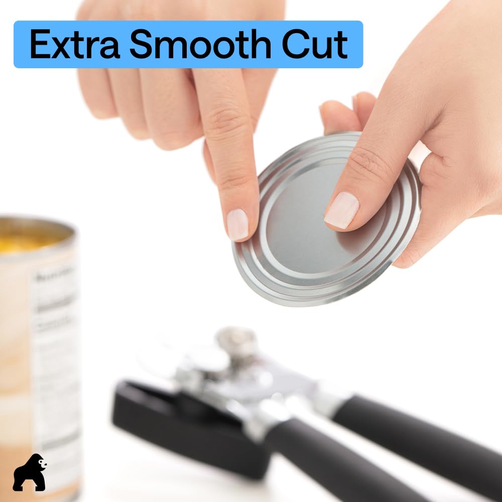 GORILLA GRIP Heavy Duty Stainless Steel Smooth Edge Manual Can Opener and Bottle Openers, US Designed, Comfortable Handle, Oversized Handheld Turn Knob, Multifunctional Kitchen Tool, Black