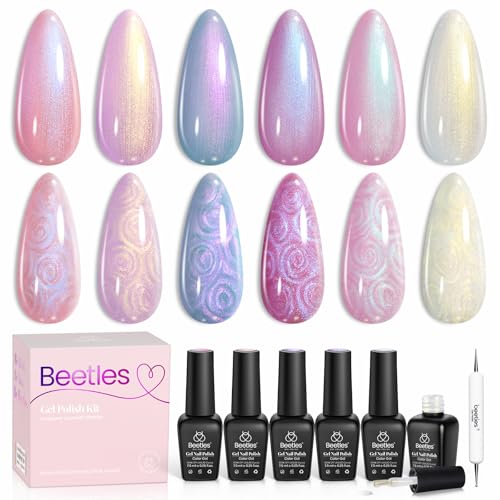 Beetles Pearl Gel Polish Set - 6 Mermaid Colors with Swirl Effect