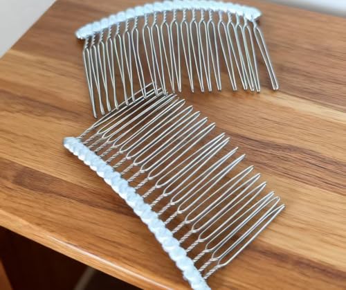 2-Pack Ribbon-Wrapped Metal Comb for Wedding Veils - 8cm x 4.5cm