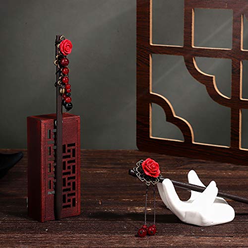 WILLBOND 2-Piece Chinese Wooden Hair Sticks with Flowers
