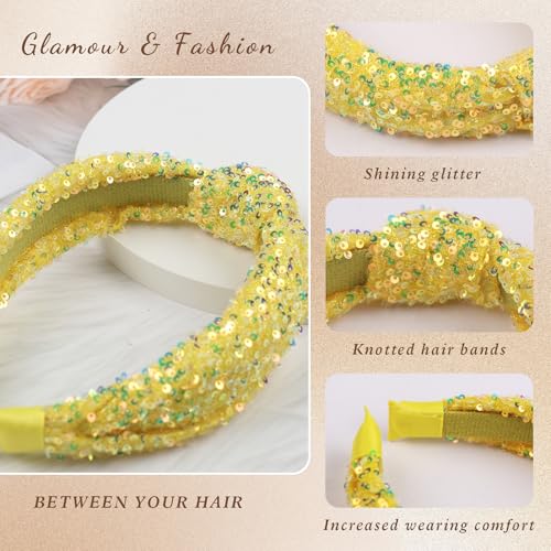 Yellow Glitter Knotted Headband for Women & Girls - Large Summer Hair Accessory (1 Pack)