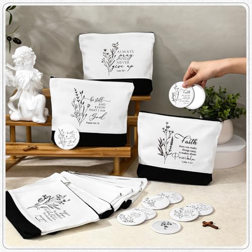 Aesthetic Christian Gifts Set - 10 Makeup Bags & 10 Mini Mirrors