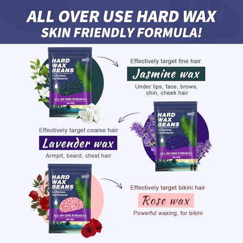 Anruz Waxing Kit for Women Men - Wax Kit for Hair Removal with Silicone Bowl,4 Bags Hard Waxing Beads and 40 Sticks - at Home Use Wax Warmer for Full Body, Bikini, Eyebrow, Face, Sensitive Skin