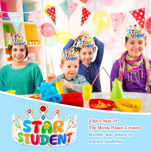 D4DREAM 24pcs Adjustable Paper Crowns Craft Kits for Kids