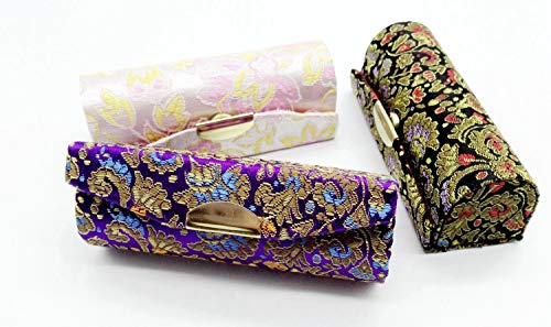 12-Piece Floral Lipstick Case Set with Mirror, Brocade Fabric Organizer