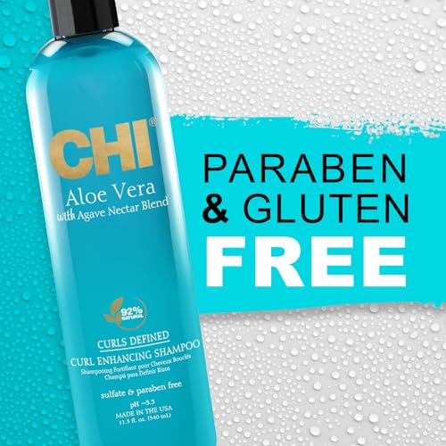 CHI Aloe Vera Curl Enhancing Shampoo, Sulfate-Free Hydrating Hair Care, 11.5 Oz