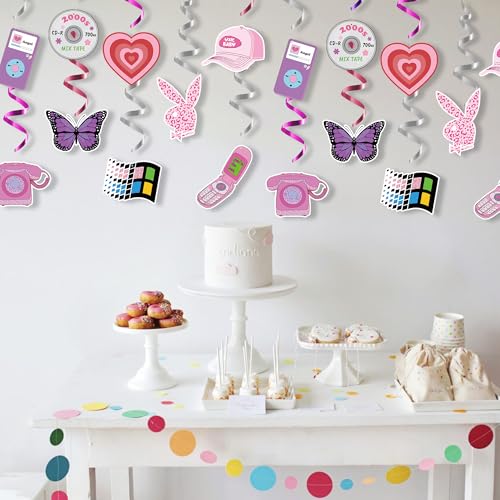 Y2K Pink Hanging Swirl Decorations Set - 30 Pcs Retro Party Decor