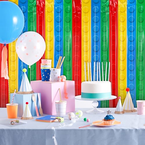 Building Block Foil Fringe Backdrop - 2 Pack 3.3x6.6 Ft Party Decor