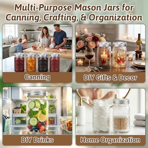 32oz Glass Mason Jars with Airtight Stainless Steel Lids - 2-Pack