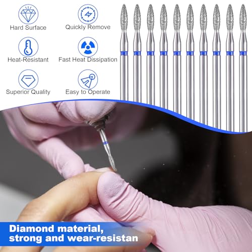Blue Flame Nail Drill Bits Set - 10 Pcs Professional Cuticle & Nail Removal Tools