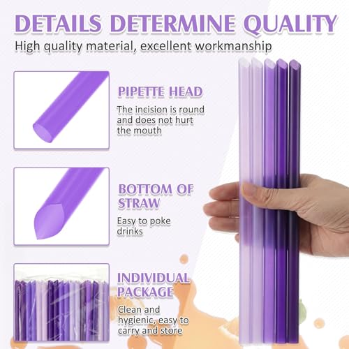 Tessco Jumbo Purple Boba Straws - 600 Pcs 9.84" Smoothie Straws