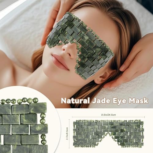 Gemshan Jade Eye Mask & Resin Scalp Massager Set – Green, 3-Piece Spa Kit