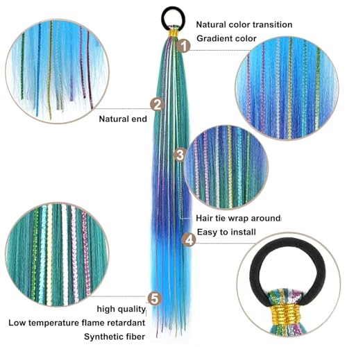 26 Inch Braided Ponytail Extensions - Green/Purple/Blue Synthetic Hair (2 Pack)