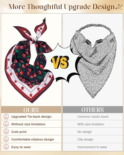 Mesovor Cherry 3 Pack Triangle Tie-Back Headbands - Stylish Hair Scarf Set