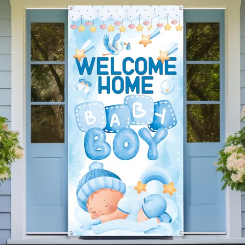Welcome Home Baby Boy Banner - 6x3 FT Blue Sign for Celebrations