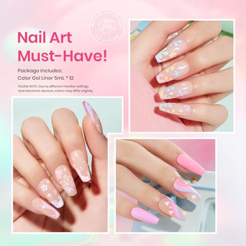 Beetles Unicorn Gel Liner Nail Polish Set - 12 Pastel Colors