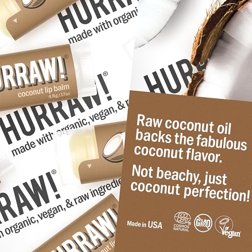 Hurraw! Organic Coconut Lip Balm 3 Pack - Vegan, Natural, Cruelty-Free